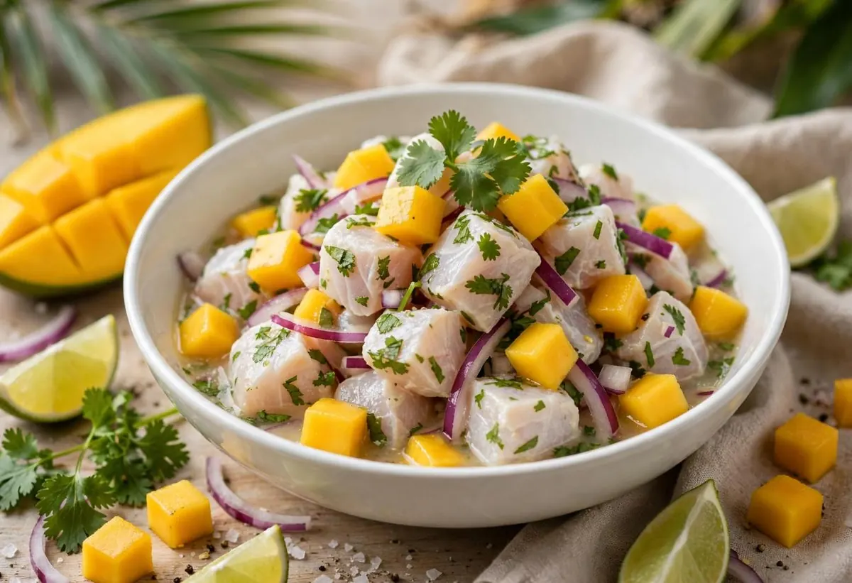 El Caribeño: ceviche con daditos de mango dominicano